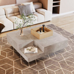 Abrihome Coffee Table, Living Room Table, Side Table With Removable Storage Box, Concrete Gray And Wood Color