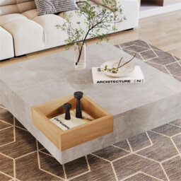 Abrihome Coffee Table, Living Room Table, Side Table With Removable Storage Box, Concrete Gray And Wood Color - thumbnail 8