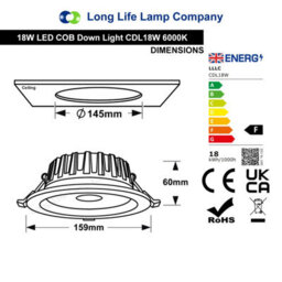 Long Life Lamps Company 18W Recessed Commercial Cob Led Downlight 6000K Cdl18W - thumbnail 2