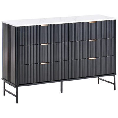 Beliani 6 Drawer Chest Glastonbury Marble/ Black - image 1