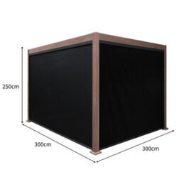 MonsterShop Metal Pergola 3M X 3M Wood Effect With 4 Retractable Mesh Blinds Tilting Canopy Roof Aluminium Outdoor Garden Gazebo - thumbnail 4
