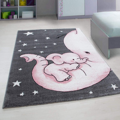 Bravich Pink Baby Elephant And Stars Rug - Kids - 120X170Cm - image 1