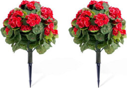 London Boutique Red 55Cm Artificial Topiary Ball Trees Set Of 2, Uv Resistant Faux Plants For Patio Garden Decor
