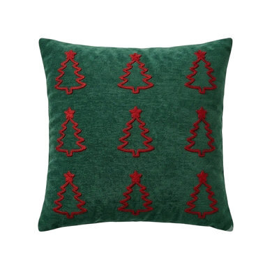 Amorly Green Red Christmas Tree Embroidered Throw Pillow Cover 45X45Cm Holiday Cushion Case Without Insert - image 1