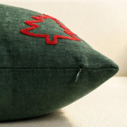 Amorly Green Red Christmas Tree Embroidered Throw Pillow Cover 45X45Cm Holiday Cushion Case Without Insert - thumbnail 6