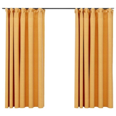 Berkfield Premium Linen-Look Blackout Curtains With Hooks 2 Pcs Yellow 140X175 Cm
