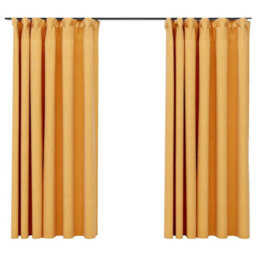 Berkfield Premium Linen-Look Blackout Curtains With Hooks 2 Pcs Yellow 140X175 Cm