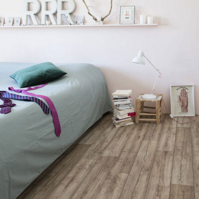 Brown Beige Wood Effect Anti-Slip Vinyl Sheet For Dining Room, Living Room, & Hallway 4M X 4M (16M²) - image 1