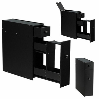 Free Standing Slim Floor Cabinet Narrow Wooden Storage With Drawers Bathroom - image 1