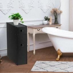 Free Standing Slim Floor Cabinet Narrow Wooden Storage With Drawers Bathroom - thumbnail 6