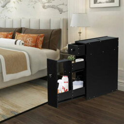 Free Standing Slim Floor Cabinet Narrow Wooden Storage With Drawers Bathroom - thumbnail 3