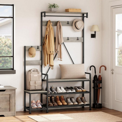 Coat Rack Hall Tree Bench Hook Shoe Storage Coat Storage Grey - image 1