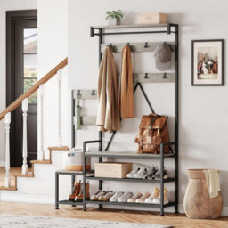Coat Rack Hall Tree Bench Hook Shoe Storage Coat Storage Grey - thumbnail 2