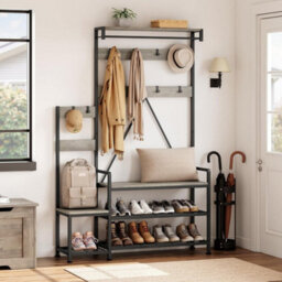Coat Rack Hall Tree Bench Hook Shoe Storage Coat Storage Grey