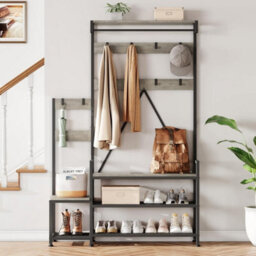 Coat Rack Hall Tree Bench Hook Shoe Storage Coat Storage Grey - thumbnail 4