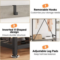 Coat Rack Hall Tree Bench Hook Shoe Storage Coat Storage Grey - thumbnail 5