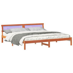 Berkfield Modern With Led Strip Lights With Headboard Brown 200 X 200 Cm Wood - thumbnail 3