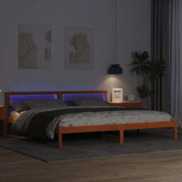 Berkfield Modern With Led Strip Lights With Headboard Brown 200 X 200 Cm Wood - thumbnail 4