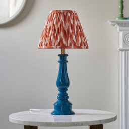 Luminosa Lighting Luminosa Myrtle Marlin Blue Table Lamp With Apricot Orange Fabric Zigzag Shade 25Cm B22 - thumbnail 3