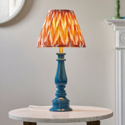 Luminosa Lighting Luminosa Myrtle Marlin Blue Table Lamp With Apricot Orange Fabric Zigzag Shade 25Cm B22 - thumbnail 2