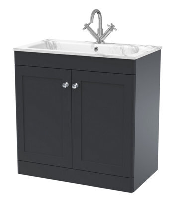 Balterley Swynnerton Traditional 2 Door Floor Standing Vanity Unit With Stone Basin, Dark Grey, 800mm - image 1