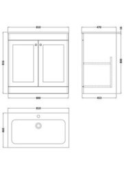 Balterley Swynnerton Traditional 2 Door Floor Standing Vanity Unit With Stone Basin, Dark Grey, 800mm - thumbnail 2
