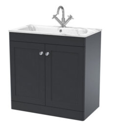 Balterley Swynnerton Traditional 2 Door Floor Standing Vanity Unit With Stone Basin, Dark Grey, 800mm - thumbnail 1