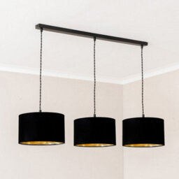 Valuelights Reni Black & Gold Drum Shade 3 Drop Bar Matte Black Diner Ceiling Pendant Light - thumbnail 5