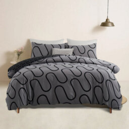 Bedlooms Black & Grey Wave Printed Duvet Cover Set, Reversible & Hypoallergenic Bedding Pack, King 230X220Cm - thumbnail 2