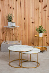 Orsina 2 Tier Gold Side Table, Geometric Design Round End Table With Metal Tops, Contemporary Bedside Table - thumbnail 4