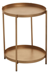 Orsina 2 Tier Gold Side Table, Geometric Design Round End Table With Metal Tops, Contemporary Bedside Table - thumbnail 3
