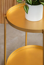 Orsina 2 Tier Gold Side Table, Geometric Design Round End Table With Metal Tops, Contemporary Bedside Table - thumbnail 5
