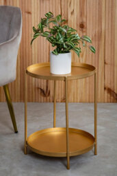 Orsina 2 Tier Gold Side Table, Geometric Design Round End Table With Metal Tops, Contemporary Bedside Table - thumbnail 2