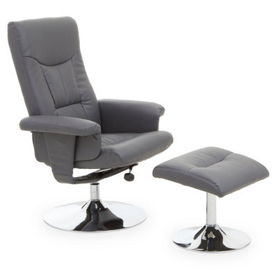 Orsina Functional Grey Leather Effect Recliner, Comfortable Retro Recliner For Livingroom, Modern Swivel Recliner - image 1