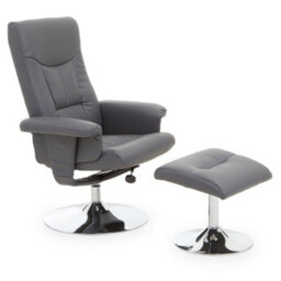 Orsina Functional Grey Leather Effect Recliner, Comfortable Retro Recliner For Livingroom, Modern Swivel Recliner