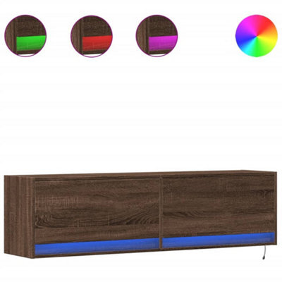 Berkfield Durable Tv Wall Cabinet With Led Lights Brown Oak 140X31X38 Cm - image 1