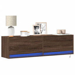 Berkfield Durable Tv Wall Cabinet With Led Lights Brown Oak 140X31X38 Cm - thumbnail 2