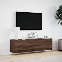 Berkfield Durable Tv Wall Cabinet With Led Lights Brown Oak 140X31X38 Cm - thumbnail 4