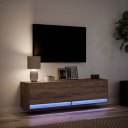 Berkfield Durable Tv Wall Cabinet With Led Lights Brown Oak 140X31X38 Cm - thumbnail 5