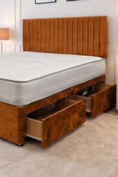 "Knight Sleep Emily Plush Bed Set With Mattress, 4 Drawers Same Side & 24""headboard, Orange Plush, 6Ft - Super King" - thumbnail 2