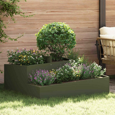 Berkfield Garden Planter Olive Green 100 X 100 X 50 Cm Steel - image 1