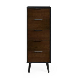 Oakham Premium Arden 5 Drawer Narrow Chest - Walnut & Black - thumbnail 6