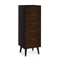 Oakham Premium Arden 5 Drawer Narrow Chest - Walnut & Black - thumbnail 1