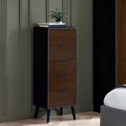 Oakham Premium Arden 5 Drawer Narrow Chest - Walnut & Black - thumbnail 3