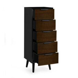 Oakham Premium Arden 5 Drawer Narrow Chest - Walnut & Black - thumbnail 2