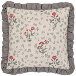 Paoletti Seventy Three Linen Renata Floral Printed Ruffle Cushion Cover