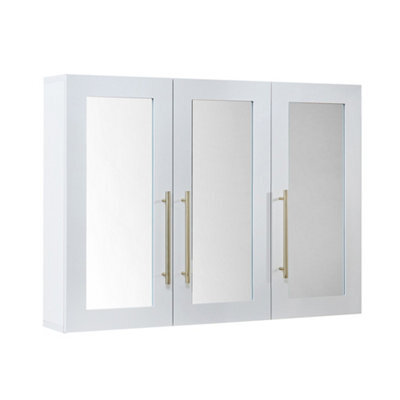 Homestylestore 900 X 650mm White Wall Mounted Mirrored Door Bathroom Cabinet And Brushed Brass T Bar Handles - image 1
