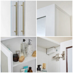 Homestylestore 900 X 650mm White Wall Mounted Mirrored Door Bathroom Cabinet And Brushed Brass T Bar Handles - thumbnail 3