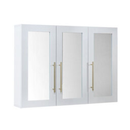 Homestylestore 900 X 650mm White Wall Mounted Mirrored Door Bathroom Cabinet And Brushed Brass T Bar Handles - thumbnail 1