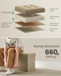 Songmics Storage Bench, Foldable Ottoman With Lid, Great For Bedroom, Living Room, Hallway, Camel Brown - thumbnail 3